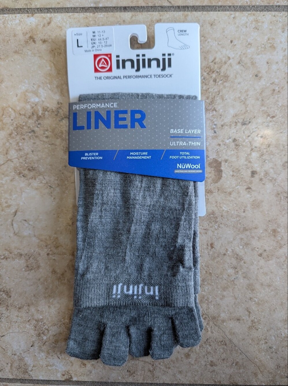 Injinji Liner Wool Crew Toe Socks Performance Liner Base Layer Ultra-Thin Large